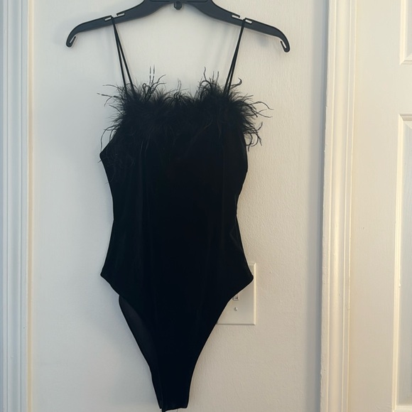 SHEIN Tops - Feather Trim Bodysuit